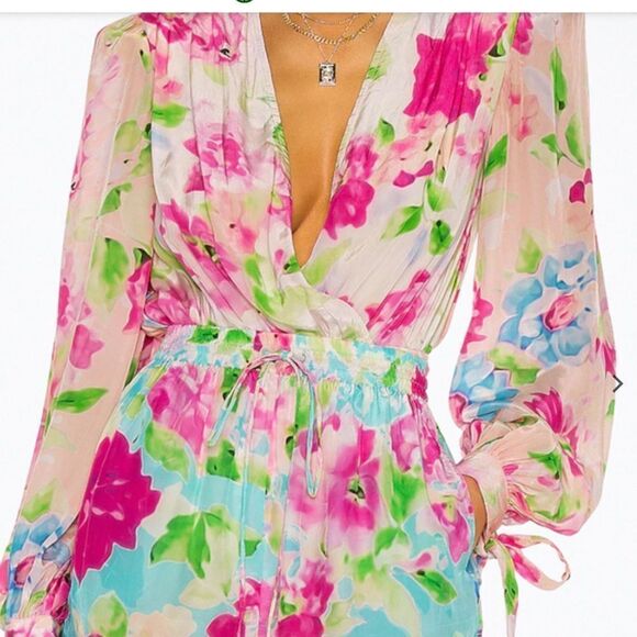 Rococo Sand Alora Floral-Print Stretch-Crepe Bodysuit in Pink - Picture 5 of 13